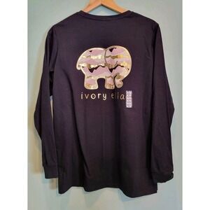 New Ivory Ella Elephant Novelty Black Long Sleeve T Shirt Sz L